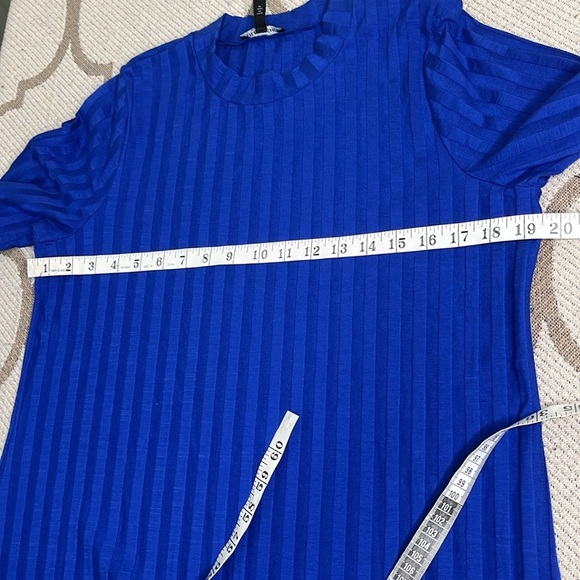Eileen Fisher Ribbed Mock-Neck Dress Royal Blue Size medium Shift Short Sleeve - Picture 12 of 13